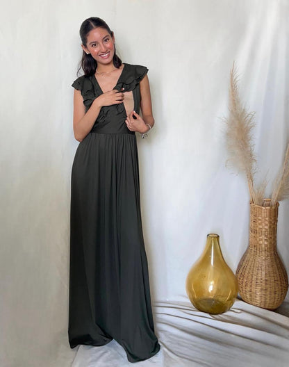 Vestido de maternidad y lactancia Xiomara verde olivo licra
