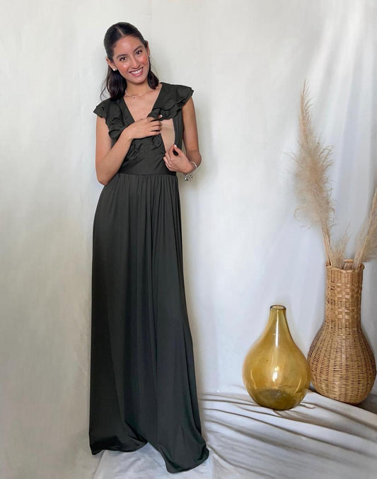 Vestido de maternidad y lactancia Xiomara verde olivo licra